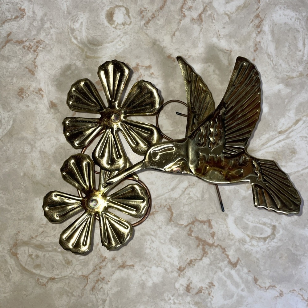 Vintage Homco Metal Wall Art Hummingbird‎ Flower Brass Gold